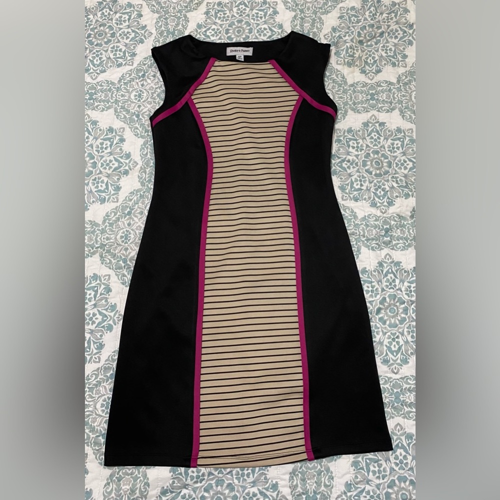 Shelby & Palmer 4P dress, black, tan, and pink